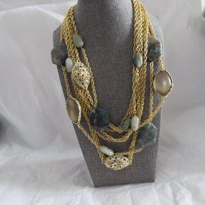 Alexis Bittar Warm Grey Moss Agate Multi Chain Bib Necklace